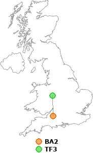 map showing distance between BA2 and TF3