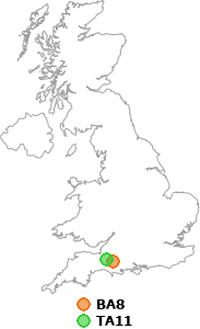 map showing distance between BA8 and TA11
