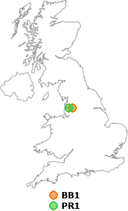 map showing distance between BB1 and PR1