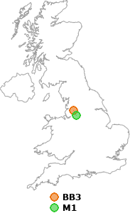 map showing distance between BB3 and M1