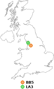 map showing distance between BB5 and LA3