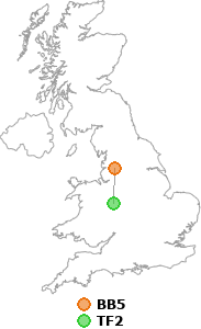 map showing distance between BB5 and TF2