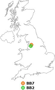 map showing distance between BB7 and BB2
