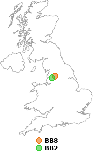 map showing distance between BB8 and BB2