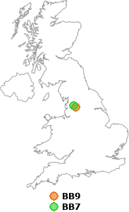 map showing distance between BB9 and BB7