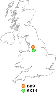 map showing distance between BB9 and SK14