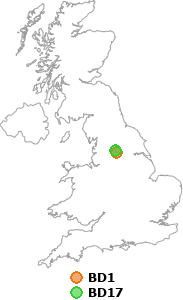 map showing distance between BD1 and BD17