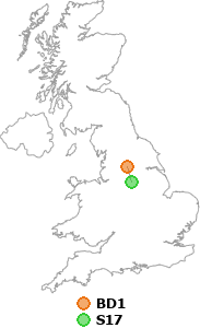 map showing distance between BD1 and S17