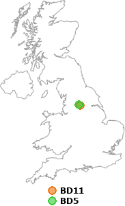 map showing distance between BD11 and BD5