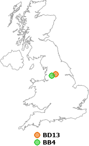 map showing distance between BD13 and BB4