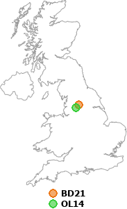 map showing distance between BD21 and OL14