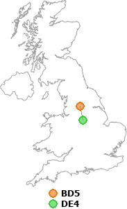 map showing distance between BD5 and DE4