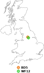 map showing distance between BD5 and WF12