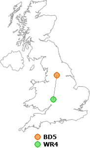 map showing distance between BD5 and WR4