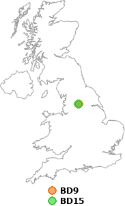 map showing distance between BD9 and BD15