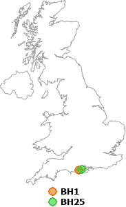 map showing distance between BH1 and BH25