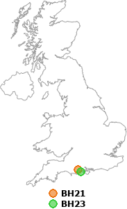 map showing distance between BH21 and BH23