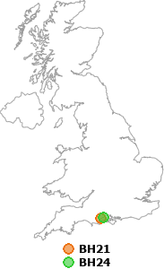 map showing distance between BH21 and BH24