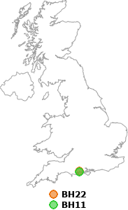 map showing distance between BH22 and BH11