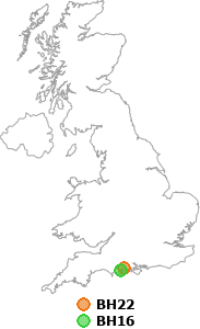 map showing distance between BH22 and BH16