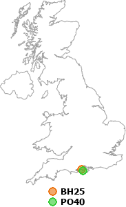 map showing distance between BH25 and PO40