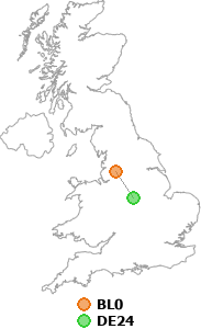 map showing distance between BL0 and DE24