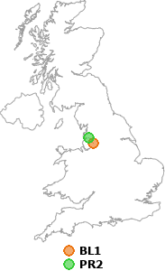 map showing distance between BL1 and PR2