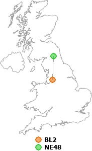 map showing distance between BL2 and NE48