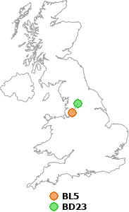 map showing distance between BL5 and BD23