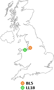 map showing distance between BL5 and LL18