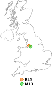 map showing distance between BL5 and M13