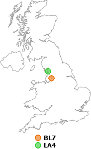 map showing distance between BL7 and LA4