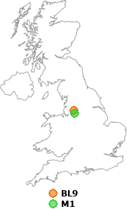 map showing distance between BL9 and M1