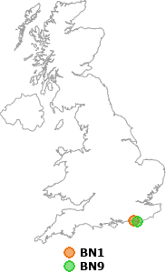 map showing distance between BN1 and BN9