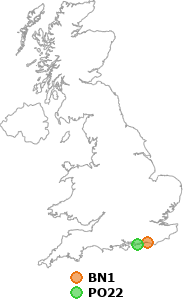 map showing distance between BN1 and PO22