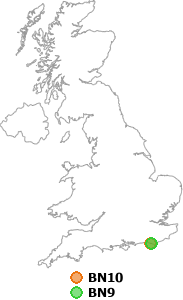 map showing distance between BN10 and BN9
