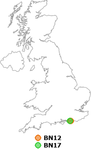 map showing distance between BN12 and BN17