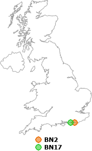 map showing distance between BN2 and BN17