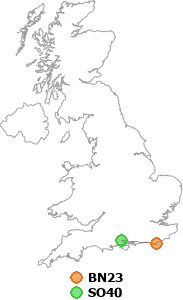map showing distance between BN23 and SO40
