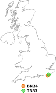 map showing distance between BN24 and TN33