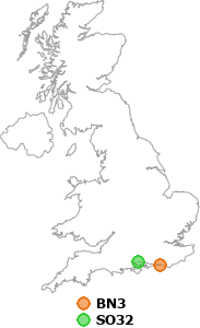 map showing distance between BN3 and SO32