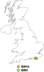 map showing distance between BN41 and BN9