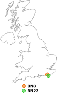 map showing distance between BN8 and BN22