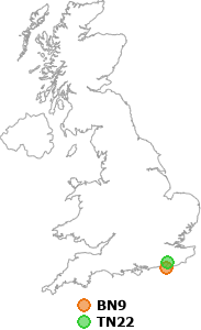 map showing distance between BN9 and TN22