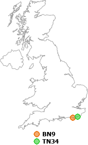 map showing distance between BN9 and TN34