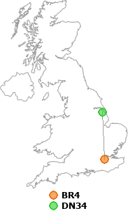 map showing distance between BR4 and DN34