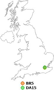 map showing distance between BR5 and DA15