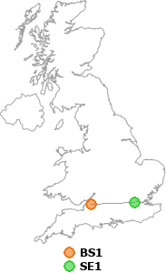 map showing distance between BS1 and SE1