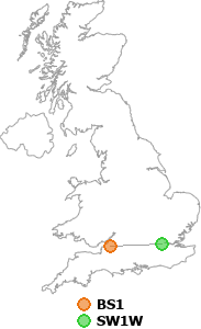 map showing distance between BS1 and SW1W
