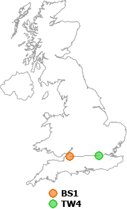 map showing distance between BS1 and TW4